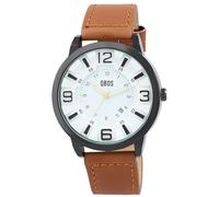 Qbos Orologio da uomo bianco marrone nero analogico data pelle imitazione quarzo, marrone, cinghia
