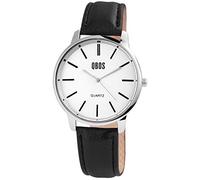 QBOS Orologio da uomo Bianco Nero Argento Analogico Metallo Pelle Quarzo Orologio da polso