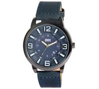 Qbos Orologio da uomo blu nero analogico data pelle imitazione quarzo, Blu, cinghia