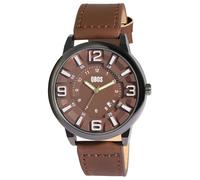 Qbos Orologio da uomo marrone nero analogico data pelle imitazione quarzo, marrone, cinghia
