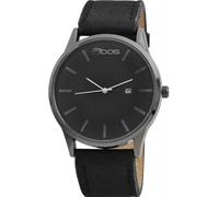 Qbos Orologio da uomo nero analogico data in metallo ecopelle quarzo orologio da polso
