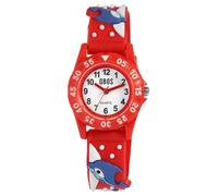 Qbos - Orologio per bambini con delfino, bianco, rosso, analogico, in silicone, al quarzo, per ragazze e ragazzi, Colore: rosso, cinghia
