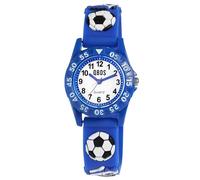 Qbos Orologio per bambini con motivo calcio, bianco, blu, analogico, in silicone, al quarzo, per ragazze e ragazzi, Blu, cinghia