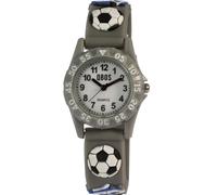 Qbos Orologio per bambini con motivo calcio, bianco, grigio, analogico, in silicone, al quarzo, per ragazze e ragazzi, grigio., cinghia