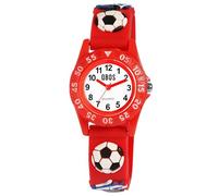 Qbos Orologio per bambini con motivo calcio, bianco, rosso, analogico, al quarzo, per ragazze e ragazzi, Colore: rosso, cinghia