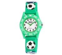 Qbos Orologio per bambini con motivo calcio, bianco, verde, analogico, al quarzo, per ragazze e ragazzi, verde, cinghia