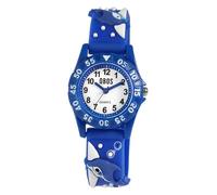 Qbos - Orologio per bambini con motivo delfino, bianco, blu, analogico, in silicone, al quarzo, per ragazze e ragazzi, Blu, cinghia