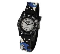 Qbos - Orologio per bambini con motivo delfino, bianco, nero, blu, analogico, in silicone, al quarzo, ragazza, ragazzo, delfino, Nero , cinghia