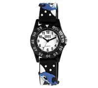 Qbos - Orologio per bambini con motivo delfino, bianco, nero, blu, analogico, in silicone, al quarzo, ragazza, ragazzo, delfino, Nero , cinghia