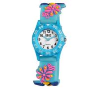 Qbos - Orologio per bambini con motivo floreale, colore: bianco, blu, analogico, in silicone, al quarzo, per ragazze e ragazzi, Blu, cinghia