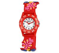 Qbos - Orologio per bambini con motivo floreale, colore: bianco, rosso, analogico, in silicone, al quarzo, per ragazze e ragazzi, Colore: rosso, cinghia