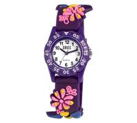Qbos - Orologio per bambini con motivo floreale, colore: bianco, viola, analogico, al quarzo, per ragazze e ragazzi, Lilla, cinghia