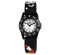 Qbos Orologio per bambini razzo astronauta universo bianco nero analogico al quarzo ragazza ragazzi bambini, Nero , cinghia
