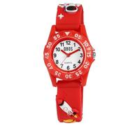 Qbos Orologio per bambini razzo astronauta universo bianco rosso analogico al quarzo ragazza ragazzi bambini, Colore: rosso, cinghia