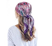 QBSM Sciarpa grande quadrata in raso da 88,9 cm, sciarpa in seta con sensazione seta, sciarpe per il collo, avvolgere i capelli durante il sonno, sciarpa leggera per la testa da donna, Fiori viola