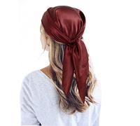QBSM Sciarpa in raso grande da 89,9 cm con testa quadrata in seta, sciarpa per il collo, per dormire, leggera, per donne, Vino rosso, Large