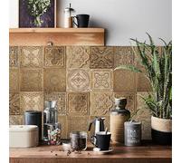 QBYRSSS Adesivi per Piastrelle retrò Dorati squisiti - 24 pezzi/10x10 cm - Oro - Motivi Misti - PVC - Impermeabili - Lucidi - Adesivi murali - Cucina, Bagno, Soggiorno