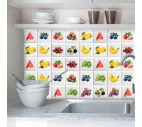 QBYRSSS Piastrelle adesive per pareti, sbucciabili e adesive, con Frutta Rossa e Blu, per Cucina, Bagno, Camino, Decalcomanie Decorative in Vinile Rimovibili, Impermeabili, 20x20 cm/10 Pezzi