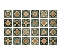 QBYRSSS Piastrelle adesive per pareti, sbucciabili e adesive, con Mandala Verde e Marrone, per Cucina, Bagno, Camino, Decalcomanie Decorative in Vinile Rimovibili, Impermeabili, 20x20 (24 Pezzi)