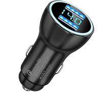 QC3.0 Caricatore da Auto 36W Con Voltmetro LED in Metallo - Presa USB Rapida Con Accendisigari e Adattatore Doppio QC 3.0 per Tablet e Telefono