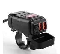QC3.0 Dual USB con Voltmetro, Adattatore per Caricabatterie Moto per Batteria 12V, Ricarica Rapida Compresse, Telefoni, Spray per (Square Dual USB Ricarica Super Veloce Tensione Rossa)