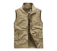 QCBH Gilet da uomo in cotone M-5XL Gilet allentato multitasche Gilet in cotone per esterni Gilet allentato di moda con tasche con cerniera Gilet senza maniche per esterni
