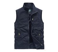 QCBH Gilet da uomo in cotone M-5XL Gilet allentato multitasche Gilet in cotone per esterni Gilet allentato di moda con tasche con cerniera Gilet senza maniche per esterni