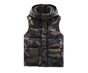 ?? QCBH Gilet da uomo in cotone moda autunno e inverno gilet giovane coppia gilet in cotone gilet da uomo in cotone mimetico con cappuccio (Army Green,L)