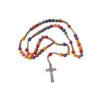 Qcbuegof Collana cattolica con perline colorate a forma di fiore, rosario con ciondolo a forma di croci, catena religiosa per gioielli di preghiera e da indossare tutti i giorni