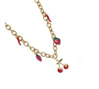 Qcbuegof - Collana con ciondolo a forma di fragola e ciliegia, regolabile, design leggero, per uso quotidiano, Misura unica, Come descritto, Nessuna pietra preziosa