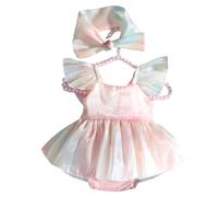 Qcbuegof Fotografia per neonati, vestito arcobaleno, nodo ad arco, set di puntelli per studio fotografico, bodySuit istantanee, costume per bambini