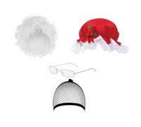 Qcbuegof Mrs. Clause Cappello di Babbo Natale Capelli Occhiali Collana Grembiule Set Natale Babbo Natale Costume Accessori Per Le Donne Kid Cosplay Santa Suit