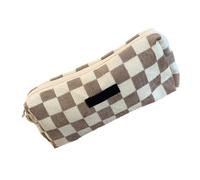 Qcbuegof Portapenne Multiuso Grande Capacità Corduroy Matita Caso Con Cerniera Sacchetto Trucco Per Ragazze Le Donne Ogni Giornaliero Conservazione Cosmetica, Light Brown Check