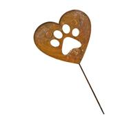 Qcbuegof Zampe di cane a forma di cuore, bastone da giardino in metallo, finitura in ferro, per esterni, cortile, decorazione per pavimento decorativo