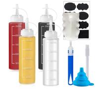 Qcdou Flacone da spremere, 4 pezzi da 8 oz 250 ml in plastica dosatore con tappi, senza perdite, per salsa in plastica, per cuocere, ketchup piccante, salsa, olio d'oliva, barbecue