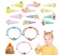 Qcdou Set di 12 fermagli per capelli per bambine, multicolore glitterato, 3 pezzi, braccialetto dell'amicizia intrecciato, per bambini, regalo di compleanno per bambini