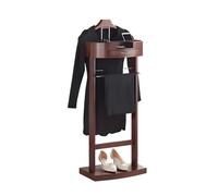 Qcesorib Servomuto Tutto in Legno Massello, Appendiabiti Servomuto da Pavimento con Cassetti e Scarpiera, Servo Muto Moderno e Multifunzionale, Colore Noce