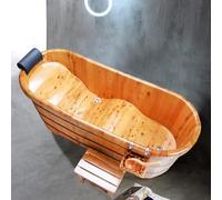 Qcesorib Vasca da Bagno Deluxe in Legno Massello, Vasca da Bagno con Poggiatesta, Vasca da Bagno per Adulti con Cestino Appeso, Sgabello, per Centro Benessere di Lusso, Colore del Legno