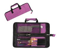 Qchengsan Borsa arrotolabile per coltelli da chef, in tessuto Oxford resistente, portatile con 13 scomparti, custodia multifunzione per coltelli da chef, Rosso rosato, 18 inches in length and 11