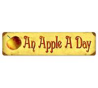 QCJRIS Targa in metallo con scritta "Apple a Day", stile vintage, 10,2 x 40,6 cm, in latta, montaggio a parete, cartelli decorativi