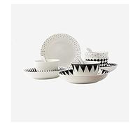 QCKNKMGG Il piatto, Set di stoviglie in ceramica con motivo geometrico, confezione da 12 pezzi, con 4 piatti, 4 ciotole e 4 cucchiai.