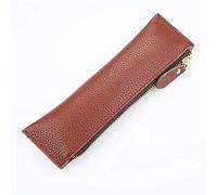 QCKNKMGG scatola di matite, Astuccio portapenne in pelle con cerniera multicolore 210x60mm(Brown)