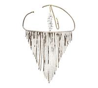QCKNKMGG Velo per il viso elegante e sexy per adulti Maschera di velo con nappa strass Accessori for la danza Halloween for discoteca multicolore(Gold-color)