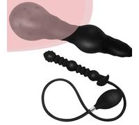 Qcpuuu Plug anale gonfiabile, 18CM dilatatore anale in silicone con 3 perle gonfiabili e pompa, nero