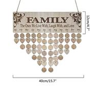 QCSTORE Calendario di Compleanno per la Famiglia Scheda da Appendere a Parete Fai-da-te per la Mamma Targa di Promemoria in Legno Regali per la Famiglia 40 Cm * 12 Cm * 0,5 (JM01047)