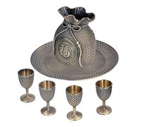 Qcwwy Altri Oggetti da Collezione Set Stile Vintage in Lega di Zinco Goffratura Squisito Set di Bicchieri da Vino Calice da Vino Tazza da tè Tazza da caffè Brocca da retrò per Ornamenti Nuziali Tea