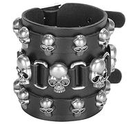 Qcwwy Bracciale Intrecciato Bracciale Intrecciato, In Pelle Con Teschio Fatto A Mano Stile Punk Con Fibbia Ad Ardiglione Regolabile Per Feste Danze Lezioni Compleanni Matrimoni Vacanze