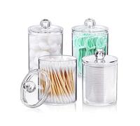 Qcwwy Dispenser Trasparente per Qtip, 4 Contenitori Piccoli per il Bagno con Coperchi Rimovibili, Set di Barattoli da Farmacia per Batuffoli di Cotone, Tamponi Cosmetici, Fasce per