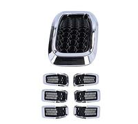 Qcwwy Grilles 7pcs Grille Inserisci Flusso d'aria per Evitare il Surriscaldamento del Coperchio della Griglia Anteriore Proteggi gli Accessori per Auto a Motore Adatti a Cherokee 2014-2018 (Frame