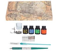 Qcwwy Kit di Penna Dip, 24x13.5x4,3 Cm Pennello Rotondo Piatto Firma Dip Pen con Titoli di Inchiostro Caligrafia Calligrafia per Immersi (Sp249035 verde scuro (palo verde scuro + penna di)